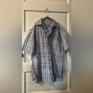 Burberry Blue and White Plaid Short Sleeve Shirt